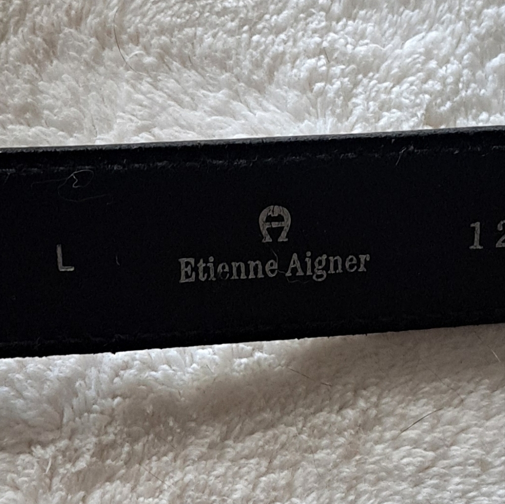 Etienne Aigner Black Belt with Solid Brass Buckle Vintage - Picture 2 of 9